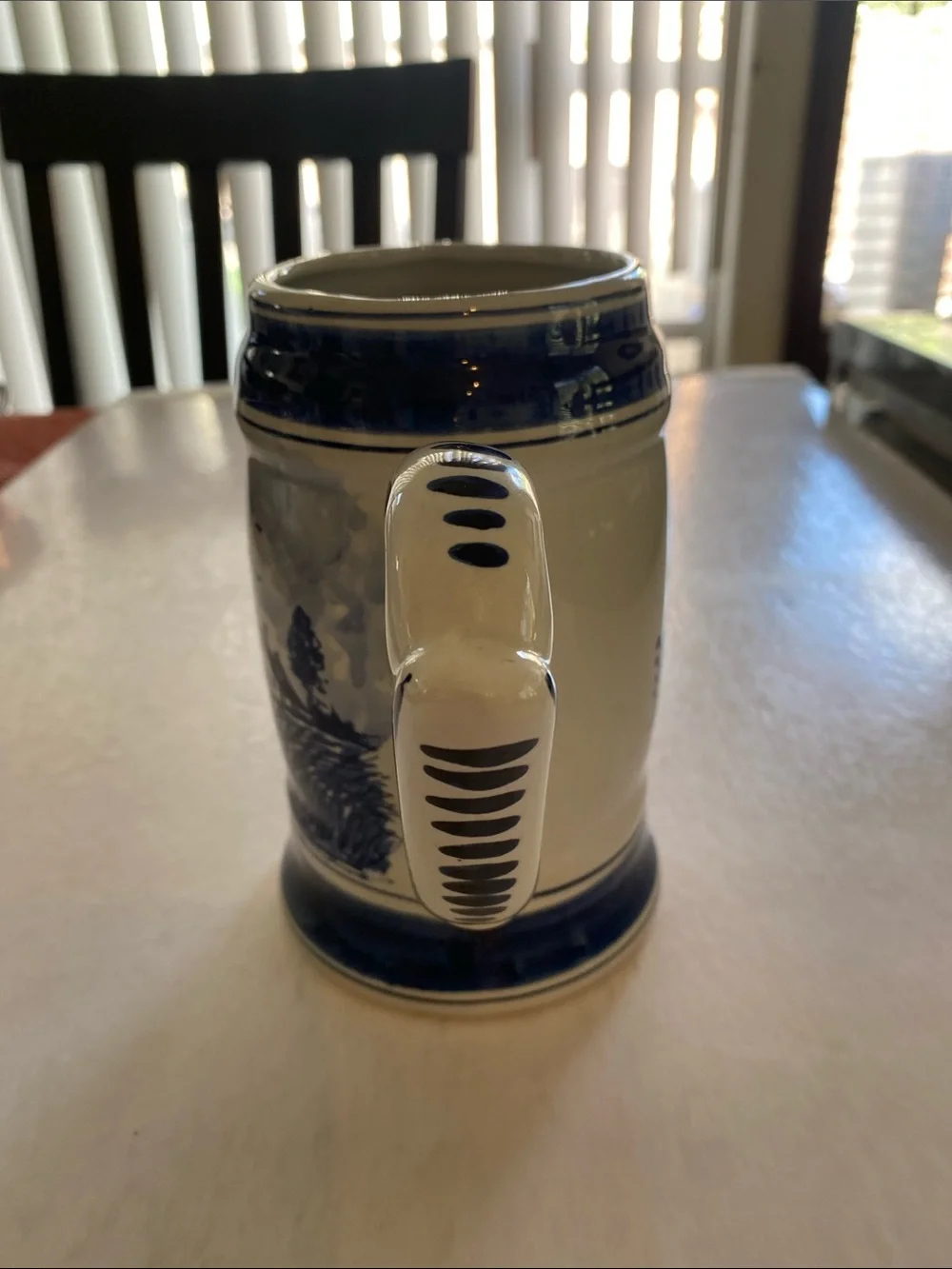 Vintage Delft Blauw Holland Windmill Beer Stein Mug 6.5” Tall Blue White